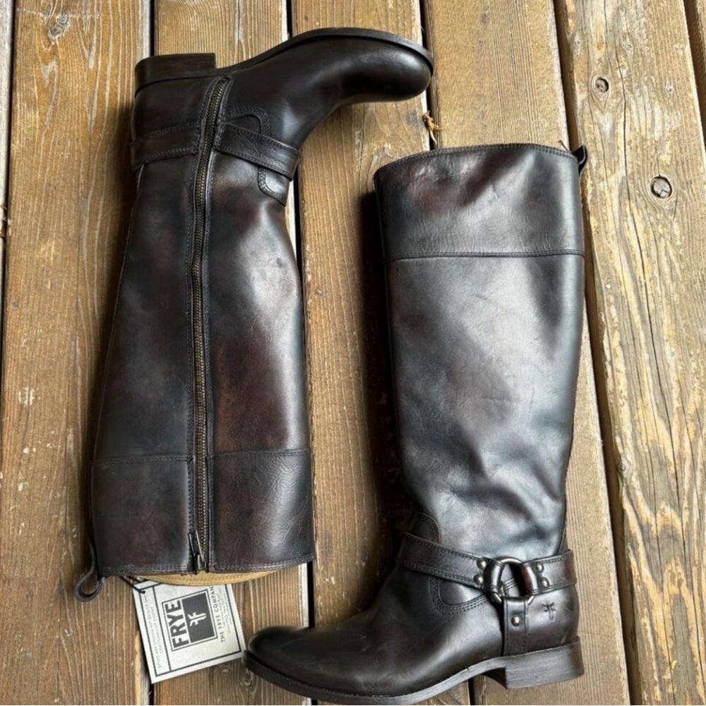 NWT FRYE Melissa Harness Wide Calf Inside Zip Dark Brown Boots in Women's 9B - Picture 4 of 13